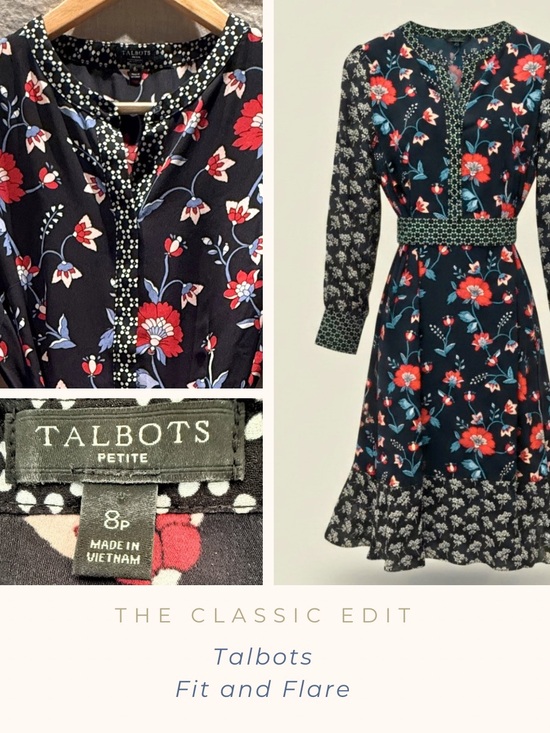Talbots Dresses & Skirts - Talbots Floral Mixed-Print Dress | Belted Waist | Long Sleeve